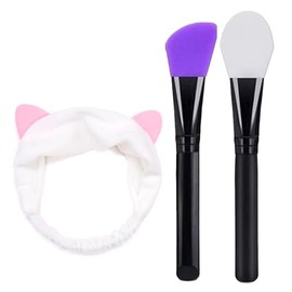 2 Piece Face Mask Brush Cosmetic Brush with Cat Ear Headband Tool Set for Face Mask and Eye Mask