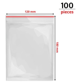RAGO Zip Bags Large 120 x 180 mm I Pack of 100 I Ziplock Bags I 45 µm PE Film I Reusable I Food Safe