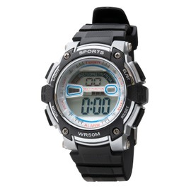 Clefer TS-D155-SV Digital Men's Waterproof Stopwatch with Urethane Strap, Black, Black