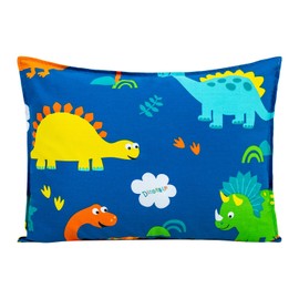 Toddler Pillow with 100% Organic Cotton Pillowcase 14x19, Cottonblue Kids Bedding Pillow for Sleeping, Machine Washable, Boys Pillow and Pillow Cover for Travel, Cot, Bed Set, Blue Dinosaur