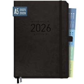 Häfft® Chäff-Timer Deluxe Calendar 2025/2026 A5 "All Black" Book Calendar, Appointment Calendar, Weekly Planner, Diary for 18 Months: July 25 to December 25 - Sustainable and Climate Friendly