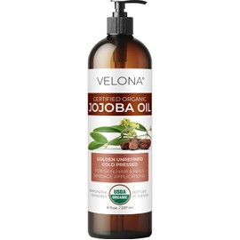 Velona - Aceite de jajoba 100% orgánico | Aceite de transporte transparente natural para el cuidado de la cara, el cabello, el cuerpo y la piel | sin refinar, prensado en frío | Tamaño: 2, 4, 8, 16, 24, 32, 64 oz y 7 lb, 236.58ml (8oz)