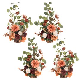 Ling's Moment 17.5" Tall Standing Artificial Flowers Arrangements 4pcs Fall Wedding Aisle Runner Chair Decorations Sunset Terracotta Centerpieces Ceremony Reception Rose Floral Party Outdoor