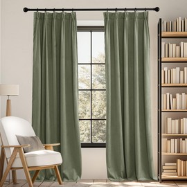 RYB HOME Sage Green Velvet Curtains 84 inches, Pinch Pleated Thermal Insulated Room Darkening Pleated Drapes with Back Tabs for Bedroom Living Room, W38 x L84 inches, 2 Panels