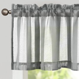 TOPICK Sheer Net Curtains with Drawstring, Transparent Bistro Gadine, Country House Stripes, Voile Kitchen Curtain, Striped Kitchen Curtains, Pair for Bathroom, Small Window, 130 cm x 35 cm (W x H),