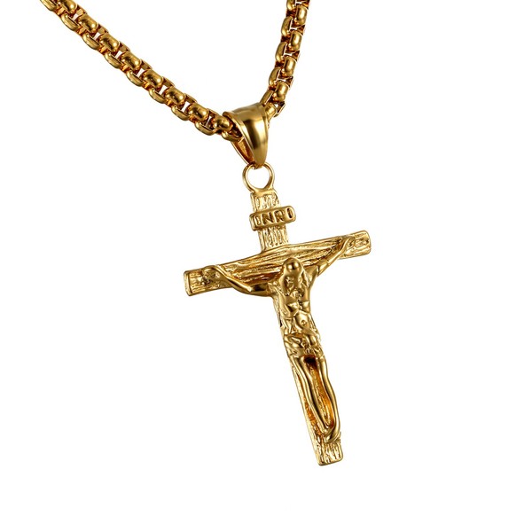Cupimatch Mens Stainless Steel Jesus Christ Crucified Cross Pendant Necklace