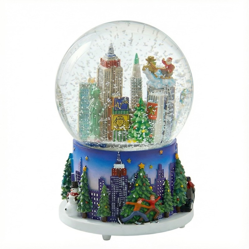 Musical New York City Christmas Snow Globe Rockefeller Center Skyline