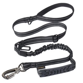 Hotsky Tactical Dog Leash Heavy Duty for Medium Large Dogs That Pull,4-6Ft Strong Bungee Shock Absorbing No Pull Dog Leash with Padded Double Handle and Car Seatbelt,Reflective Black