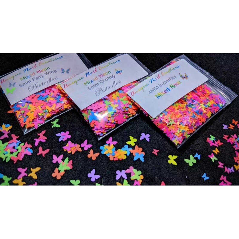 Unique Nail Creations NEON BUTTERFLY GlitterU Choose Color~Nail Art•Acrylic•Ge -