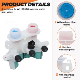 【2025 UPGRADED】w11165546 w11220230 water inlet valve w10758828 replaces for Maytag whirl-pool washer cabrio water inlet valve suitable 33090105,W10599423,mvwb765fw0,wtw8040dw4,mvwb865wg0,mvwb835dw1