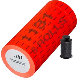 Jio The Monarch 1136 Price Gun - Fluorescent Red - 14,000 Labels - Pack with 8 Rolls - Ink Roller Included - Manufactured by