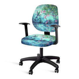 Poceacles Hummingbird Floral Print Office Chair Cover 2 Piece Stretchable Desk Chair Seat Cover Computer Chair Covers Slipcover for Universal Office Chair