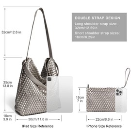 DSGUTWO Woven Leather Tote Bag for Women Large Woven purses shoulder bag Fashion Shopping Travel Handbags (Antique Silver)