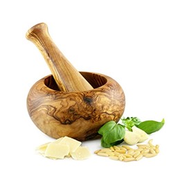 Round Mortar with Pestle Olive Wood 14 cm