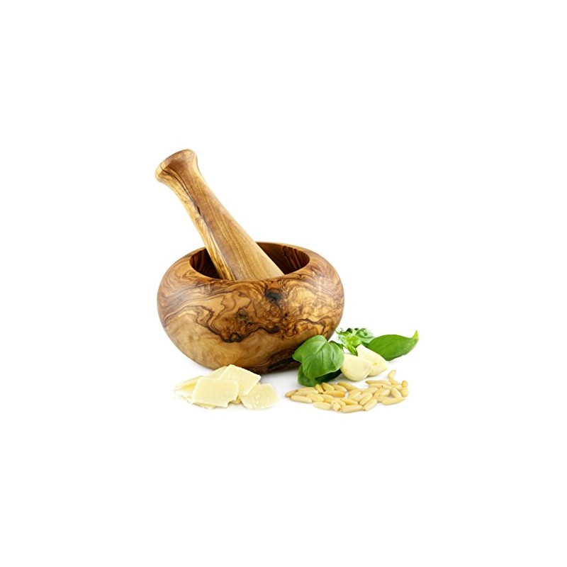 Round Mortar with Pestle Olive Wood 14 cm