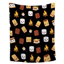 Sofcozlush Cute S'Mores Blanket Marshmallow Cookie Blanket Black Soft Plush Fuzzy Flannel Fleece Throw Blanket for Couch Food Blanket 50"x40" for Kids