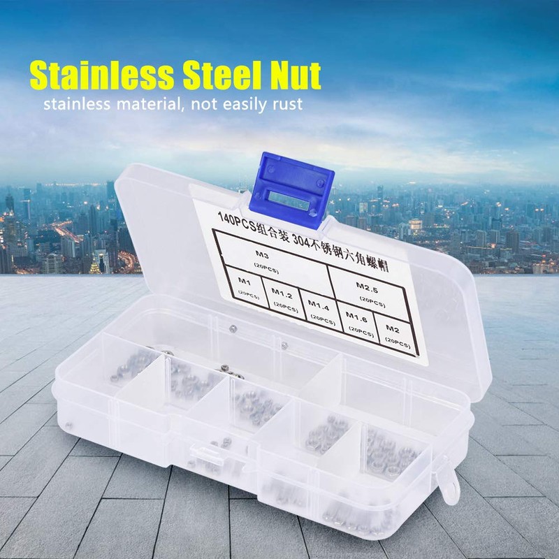 BOROCO Hex nut, M3 nut, 140 pieces M1/M1.2/M1.4/M1.6/M2/M2.5/M3 thread stainless