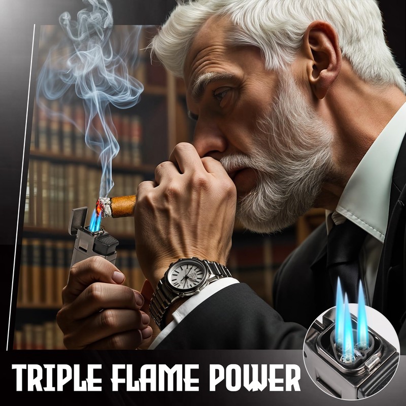 CUBARO Cigar Lighter with Guillotine Cutter – Triple Jet Torch