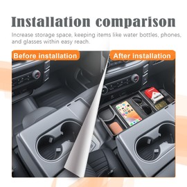 TACOBRO Front Center Seat Headrest Organizer Compatible with 2011-2023 2024 2025 Ford F150 F250 F350 F450 F550 F650 Accessories, Armrest Storage Box with Rubber Mat(Jump Seat Console Only)