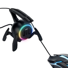 KIWIFOTOS Mouse Bungee Cord Holder Mouse Cable Holder with Removable Flexible Arm for Wired Mouse Application Gaming Mouse Bungee Wired Mouse Bungy RGB Light Increases Stability Comfort Black