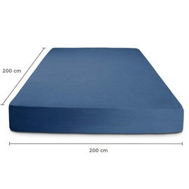Flowen Fitted Sheet 200 x 200 cm Microfibre Fitted Sheet Navy Blue for Bed Breathable Hypoallergenic Bed Sheet Anti-Dust Mite Lightweight Soft and Wrinkle Free with 30 cm Deep Pocket Machine Washable