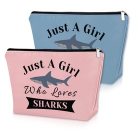 2PCS Shark Gifts for Shark Lovers Makeup Bag Shark Items for Girls Shark Themed Gifts for Adults Sharks Week Gift Cosmetic Bag Animal Lover Gifts for Daughter Shark Graduation Gift Birthday Gifts