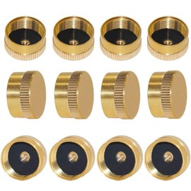 FengJIN HZFJ 12PCS Solid Brass Refill 1lb Propane Tank Cap for Outdoor Camping Stove Cooking, Propane Cap to Prevent Gas Leaking, Propane Bottle Cap with Brass Construction