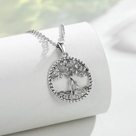 AEONSLOVE Tree of Life Necklace 925 Silver for Women Tree of Life Necklace for Mother Mum Daughter Jewellery Birthday Gift for Mum Grandma, Sterling Silver