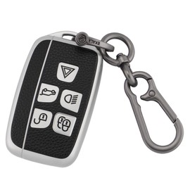 EKALA for Key Fob Cover with Keychain, 5 Buttons TPU and Leather Key Case Fit for LR4 Range Rover Sport Evoque Jaguar XF XJ XJL F-pace Key Fob Protector (PW-Rov-S)