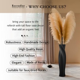 Rocendlor Tall Vases - 23.6" Tall Floor Vase for Home Decor, Resin Floor Vases, Black Hexagon Twist Floor Vase, Fits Into Hay/Pampas Grass, Living Room, Office, Wedding Decor (Black)
