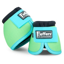 Jeffers Equine Ballistic Bell Boots - Lime & Turquoise, Medium | Shock Absorbing Hoof Protection for Horses | Secure Double Hook & Loop Closure, Perfect for Travel, Training, & Equestrian Riding