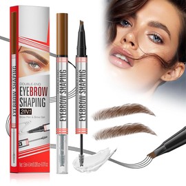 Lápiz y Cepillo de Cejas 2 en 1, Lápiz de Cejas con Pasta Gel, Larga Duración Pluma de Cejas con 4 Puntas, Lápiz de Cejas Resistente al Agua para Principiantes (marrón claro)