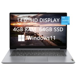 Lenovo Ideapad 1i 14 inch HD Laptop for College Student & Business, Intel Celeron Processor N4020 CPU, 4GB RAM, 64GB SSD, Bluetooth, HDMI, USB-C, Lightweight, Windows 11 (Renewed), Grey