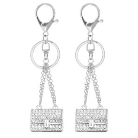 2 Pcs Fashion Rhinestone bag Shape Keychain, Bling Mini Bag Pendant Keyring, Lovely Handbag Decoration Car Key Decoration (Silver)