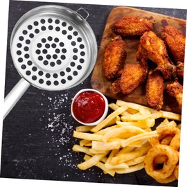 CIYODO Stainless Steel Large Hole Strainer Flat Bottom Cooking Colander for Cool Shrimp Handheld Mesh Filter Kitchen Gadget for Draining Pasta Vegetables and More