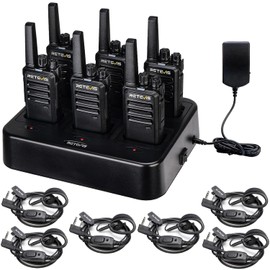 Retevis RT68 Walkie Talkie con Auricular, Radios de Comunicacion Largo Alcance Portátiles FRS con Cargador de Unidades Múltiples de 6 vías,VOX Manos Libres,Fabricación Escolar de Adultos(6 Paquetes)