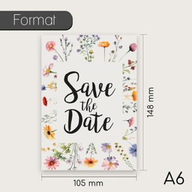 younikat 15 Postcards Save the Date I DIN A6 I Wild Flower I Set Wedding Invitation Cards I Colourful Elegant Calendar I dv1280