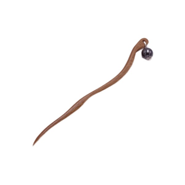 Handcarved Walnut Wood Hair Stick with Hematite Bead