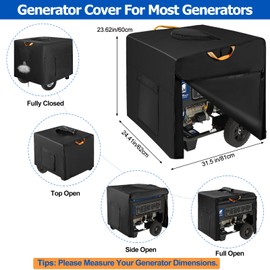 Waterproof Generator Cover Outdoor with Dual Waterproof Zip Open, 800D Oxford Heavy Duty Universal Generator Protection Cover Portable with 2 Reflective Handles and Large Pockets (32"L x 24"Wx 24"H)