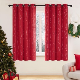 Deconovo Blackout Grommet Silver Pattern Printed Curtains, Red, 52W x 63L