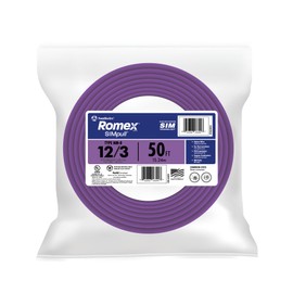Southwire Romex SIMpull Residential Wire, 12 Gauge, 3 Conductor, 50 Ft, G NM-B Cable, Purple, 63947822