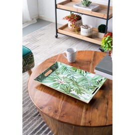 A & B Home Decorative Breakfast Tray Green Leaf Print Rectangular Serving Tray with Handles Food Safe Plastic 11.80" x 1.4" x 18"