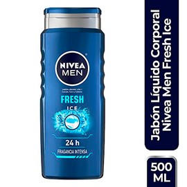NIVEA MEN Jabón Líquido Corporal 3 en 1 Fresh Ice (500 ml) jabón Antibacterial para Cuerpo, Rostro y Cabello