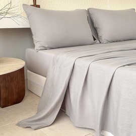 NSNLGSGC 100% Muslin Cotton Sheet Set Full Size, 2-Layer Washed Cotton Gauze Linen Feel Like Bed Sheets, 4-Pieces Bed Blanket Sheet Set with Deep Pocket(Gray,Full)