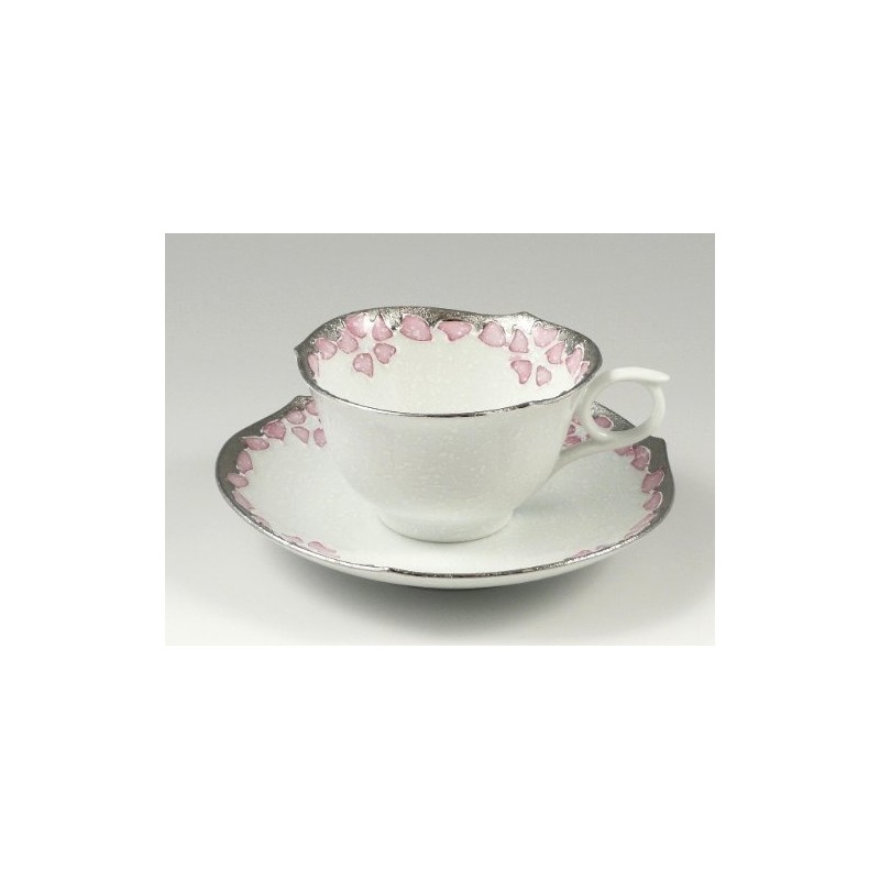 有田焼 Text Mountain Kilns, Platinum Pink Sakura Wheels Flower Shallow