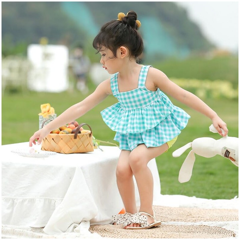 [Teddy] キッズ 水着 女の子 タンキニ セパレート 3点セット 帽子付き ティアードフリル 日焼け対策