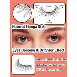 Anime Lashes Wispy False Eyelashes Natural Look 12MM Strip Lashes Thin Band False Lashes 3D Volume Fake Eyelashes 7 Pair C Curl Lash Pack Siligli