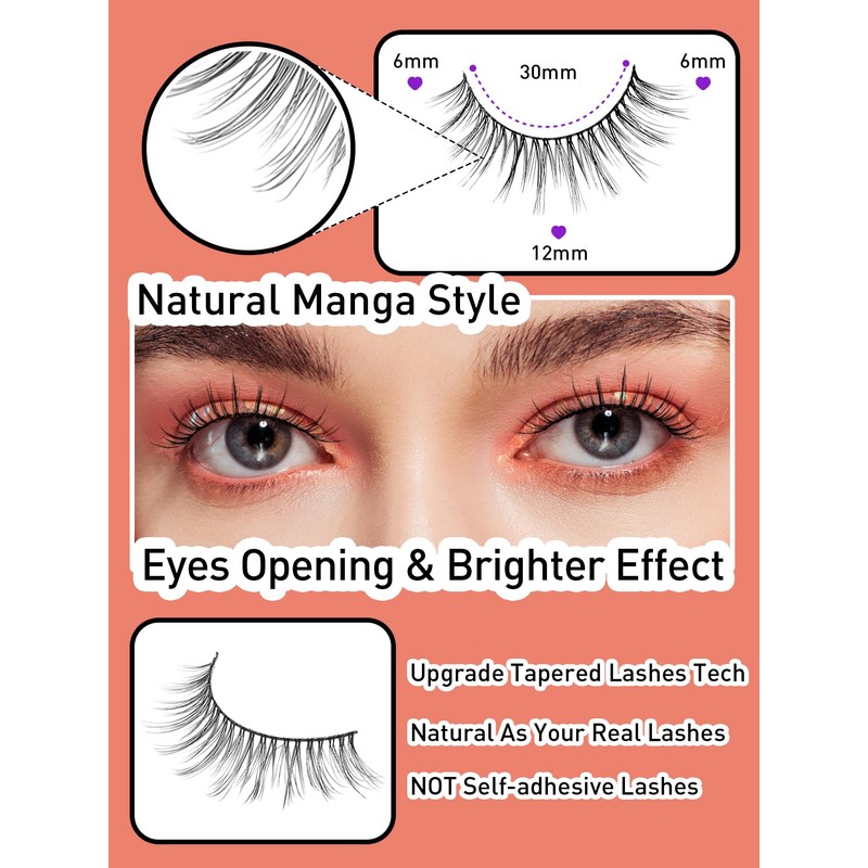 Anime Lashes Wispy False Eyelashes Natural Look 12MM Strip Lashes