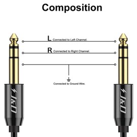 J&D 6.35mm to 6.35mm Cable, Gold Plated Heavy Duty Copper Shell 6.35mm (1/4 Inch) Male TRS to 6.35mm (1/4 Inch) Male TRS Stereo Audio Adapter Cable, 3 Feet