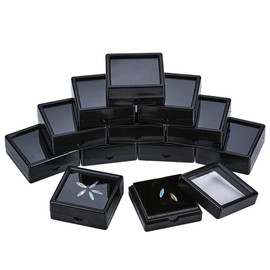 BENECREAT 12PCS Black Gemstone Display Box 2" x 0.78" Jewelry Box Container with Clear Top Lids for Gems, Coins，Jewelry Packing